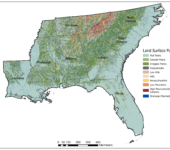 Southeast landforms include plains, hills, and mountains.